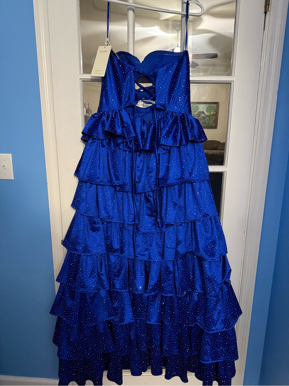 Royal Blue Ruffle Tiered Prom Dress with Lace-Up Bodice